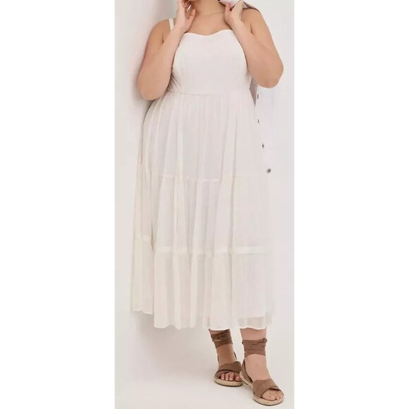 Torrid White Gold Chiffon Tiered Midi Dress Size 2X Adj Straps Smock NWT RA10137 - Picture 2 of 13